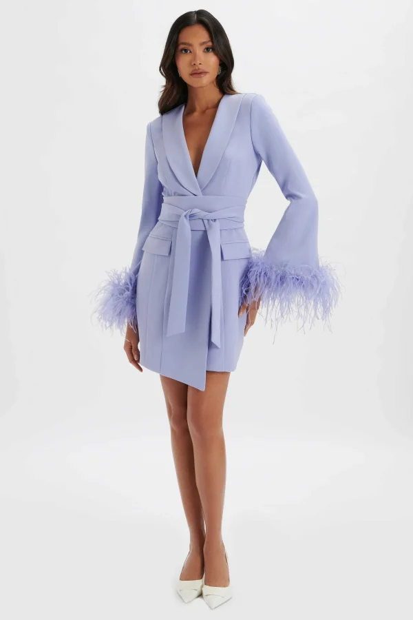 Lavish Alice Nikola Feather Cuff Blazer Dress In Cornflower Blue Store