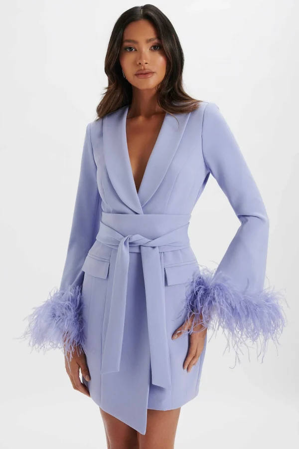 Lavish Alice Nikola Feather Cuff Blazer Dress In Cornflower Blue Store