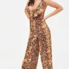 Lavish Alice Nora Satin Frill Wrap Culotte Jumpsuit In Golden Yellow Snake Print Fashion