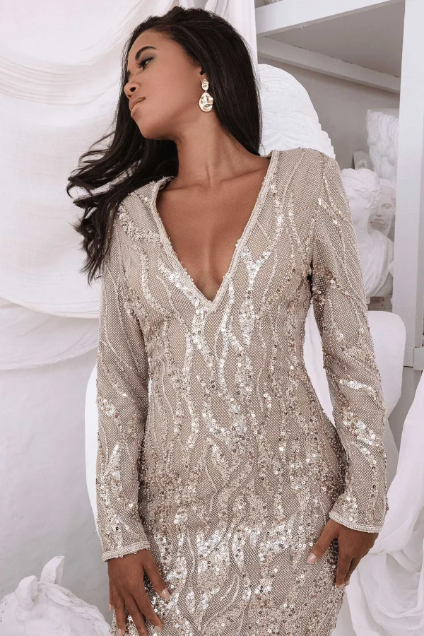 Lavish Alice Ophelia Embellished Sequin Print Mini Dress In Gold Outlet