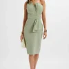 Lavish Alice Pandora Asymmetric Oversized Statement Bow Midi Dress In Sage Green Store