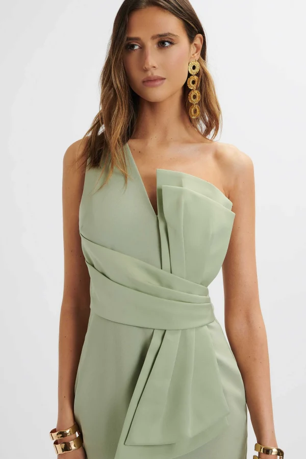 Lavish Alice Pandora Asymmetric Oversized Statement Bow Midi Dress In Sage Green Store