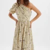 Lavish Alice Polly One Shoulder Puff Sleeve Midi Dress In Floral Broidery Cheap