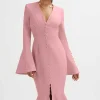 Lavish Alice **Pre-Order** Salma Fluted Sleeve Longline Fishtail Midi Dress In Pink Hot