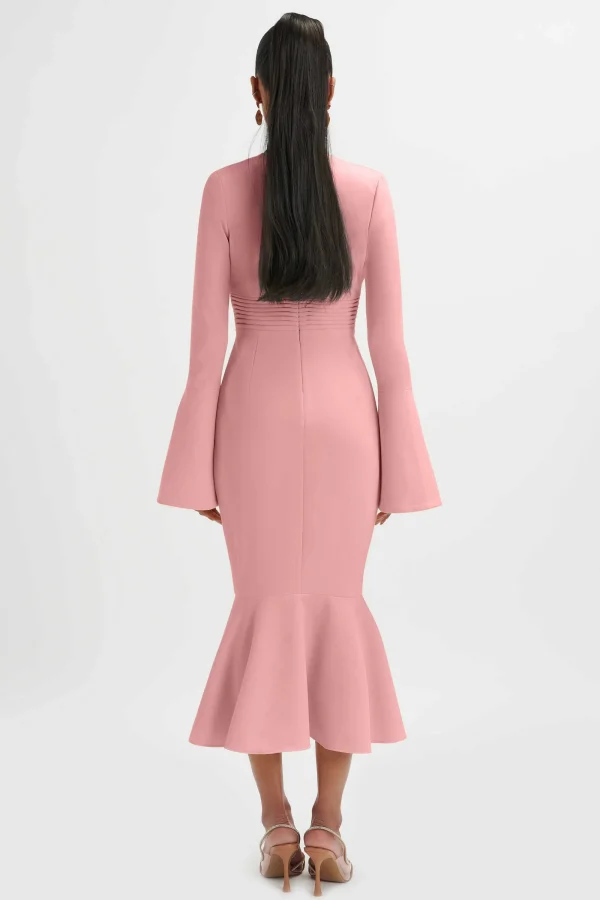 Lavish Alice **Pre-Order** Salma Fluted Sleeve Longline Fishtail Midi Dress In Pink Hot