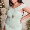 Lavish Alice Raelynn Curve Off Shoulder Wrap Ponte Dress In Sage Store