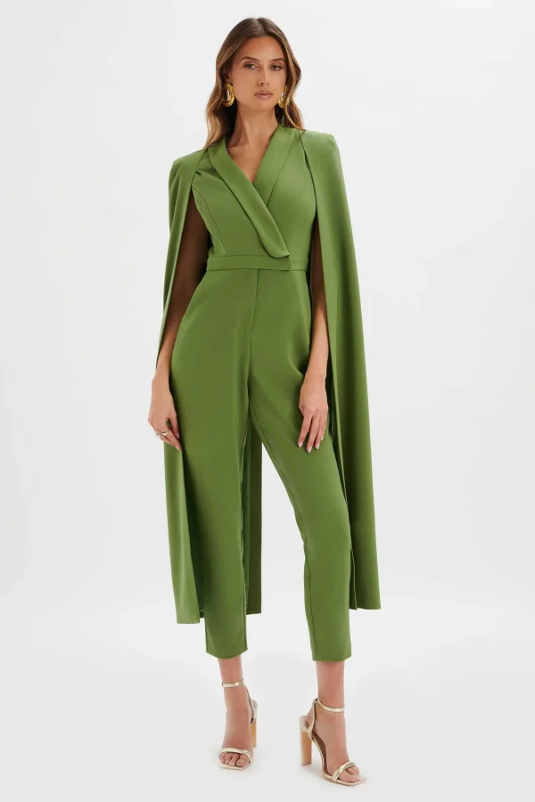 Lavish Alice Rayna Cape Style Tailored Jumpsuit In Green Best Sale