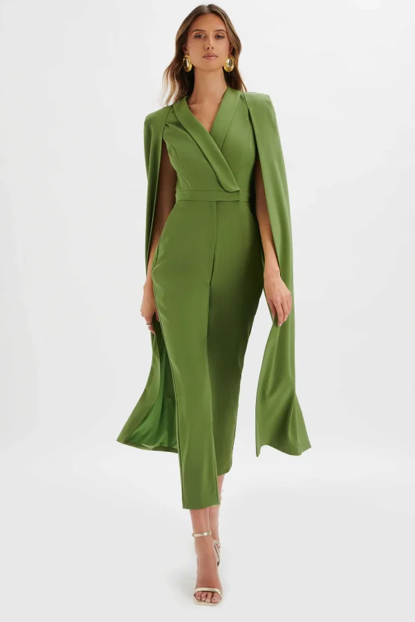 Lavish Alice Rayna Cape Style Tailored Jumpsuit In Green Best Sale