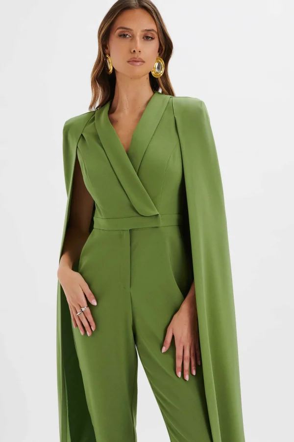 Lavish Alice Rayna Cape Style Tailored Jumpsuit In Green Best Sale