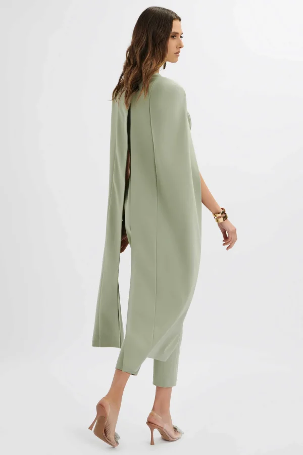 Lavish Alice Rayna Longline Cape Tailored Jumpsuit In Sage Green Shop