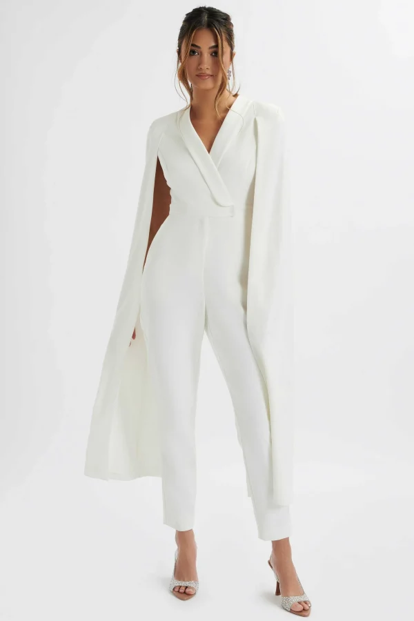 Lavish Alice Rayna Longline Cape Tailored Jumpsuit In White Fashion