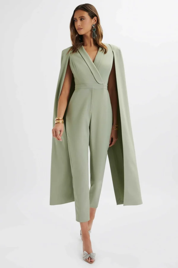 Lavish Alice Rayna Longline Cape Tailored Jumpsuit In Sage Green Shop