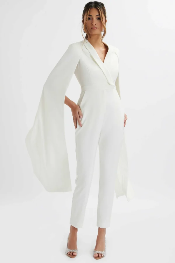 Lavish Alice Rayna Longline Cape Tailored Jumpsuit In White Fashion