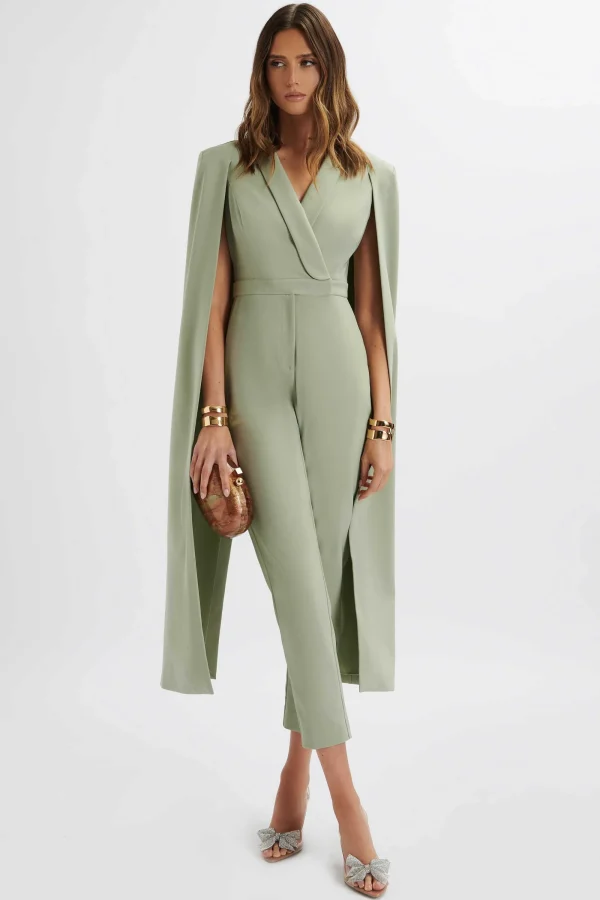 Lavish Alice Rayna Longline Cape Tailored Jumpsuit In Sage Green Shop