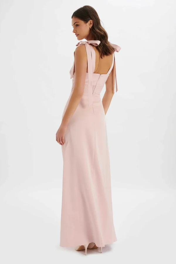 Lavish Alice Reve Satin Tie Shoulder Maxi Dress In Pink Fashion