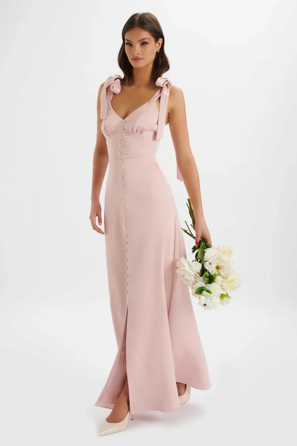 Lavish Alice Reve Satin Tie Shoulder Maxi Dress In Pink Fashion