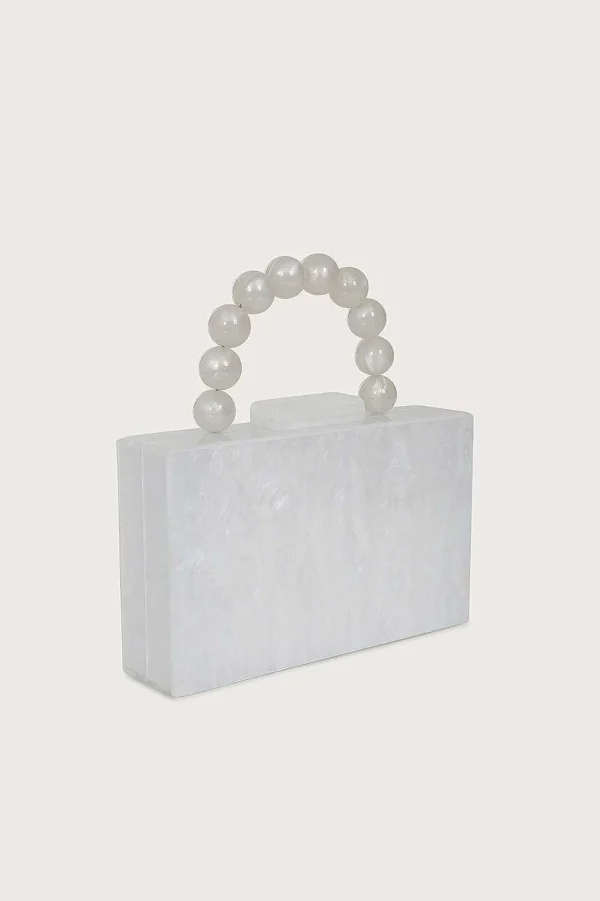 Lavish Alice Reya Bead Handle Marbled Box Clutch Bag In White Best Sale