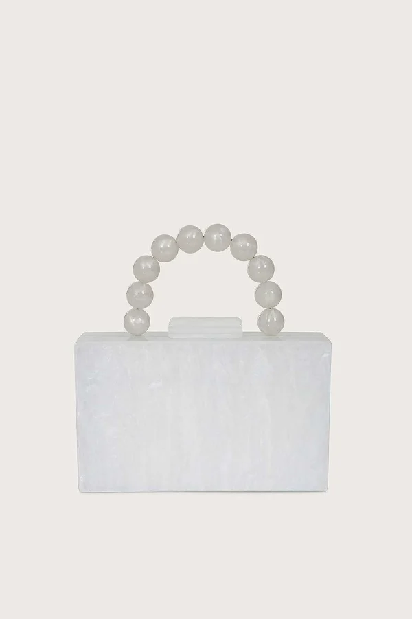 Lavish Alice Reya Bead Handle Marbled Box Clutch Bag In White Best Sale