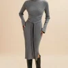 Lavish Alice Romi Knitted Ribbed Open Back Sleeved Midi Dress In Grey Fashion