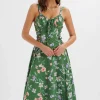 Lavish Alice Rosey Gathered Longline Dress In Green Floral Print Cheap