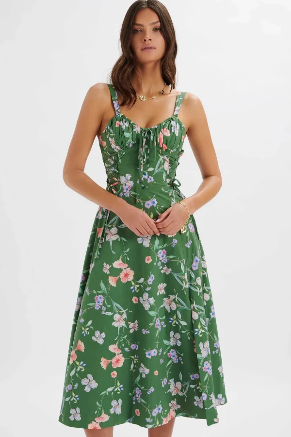 Lavish Alice Rosey Gathered Longline Dress In Green Floral Print Cheap