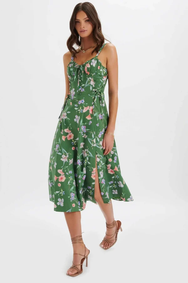 Lavish Alice Rosey Gathered Longline Dress In Green Floral Print Cheap