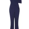 Lavish Alice Rylie One Shoulder Pleat Detail Jumpsuit In Navy Cheap