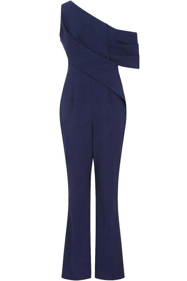 Lavish Alice Rylie One Shoulder Pleat Detail Jumpsuit In Navy Cheap