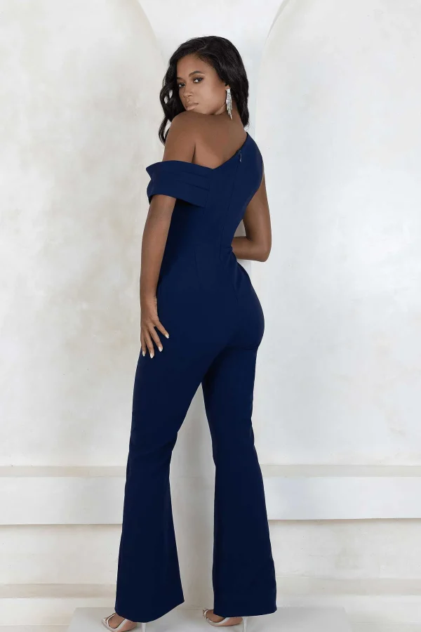 Lavish Alice Rylie One Shoulder Pleat Detail Jumpsuit In Navy Cheap