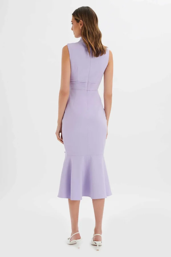 Lavish Alice Saffron High Neck Micro Button Midi Dress In Lilac Clearance