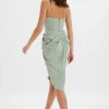 Lavish Alice Selah Asymmetric Cowl Neck Draped Midi Dress In Sage Cheap