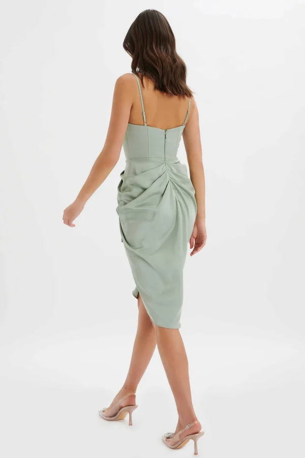 Lavish Alice Selah Asymmetric Cowl Neck Draped Midi Dress In Sage Cheap