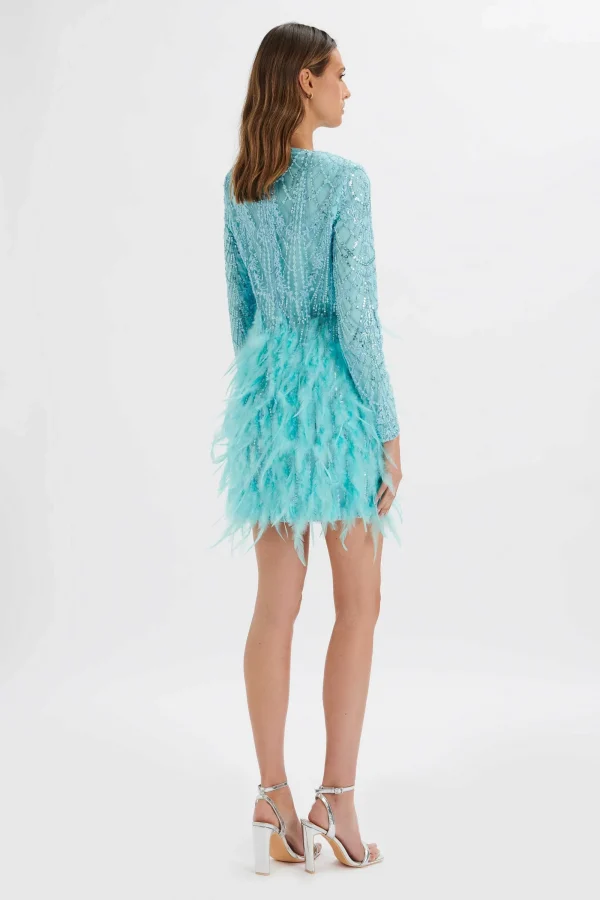 Lavish Alice Selene Embellished Feather Mini Dress In Blue New