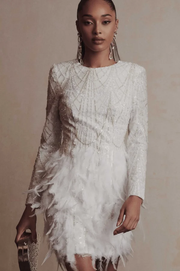 Lavish Alice Selene Embellished Feather Mini Dress In White Hot