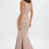 Lavish Alice Shailene Bonded Satin Asymmetric Maxi Dress In Mink Best Sale