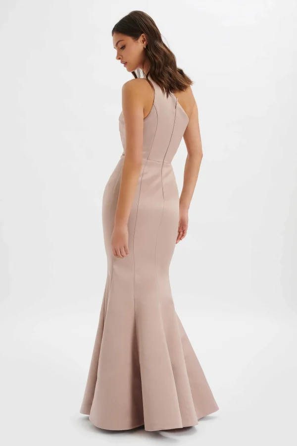 Lavish Alice Shailene Bonded Satin Asymmetric Maxi Dress In Mink Best Sale