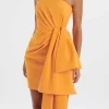 Lavish Alice Shakira Bandeau Half Bow Drape Midi Dress In Apricot Best