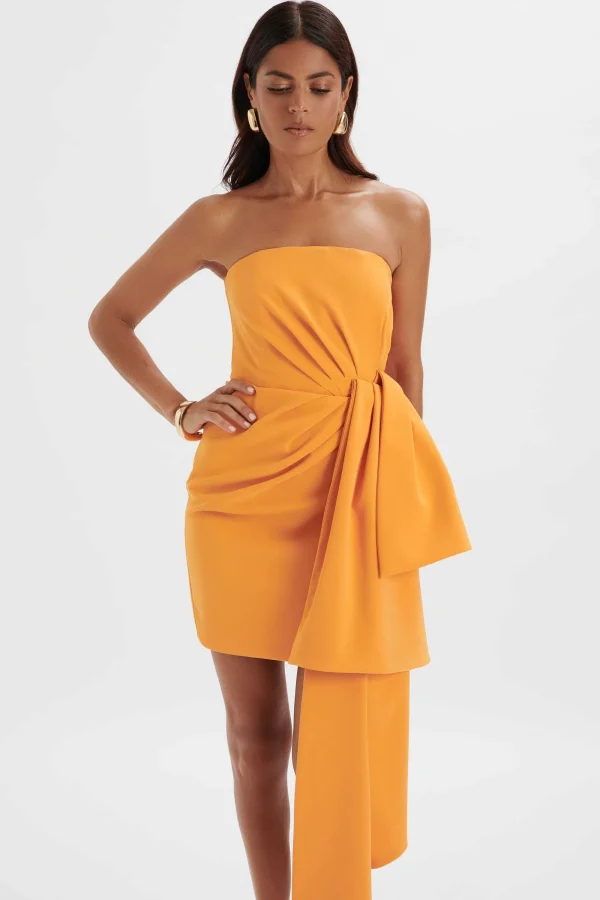 Lavish Alice Shakira Bandeau Half Bow Drape Midi Dress In Apricot Best