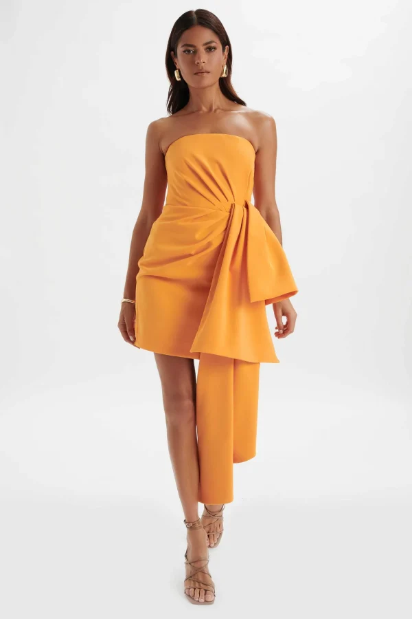 Lavish Alice Shakira Bandeau Half Bow Drape Midi Dress In Apricot Best