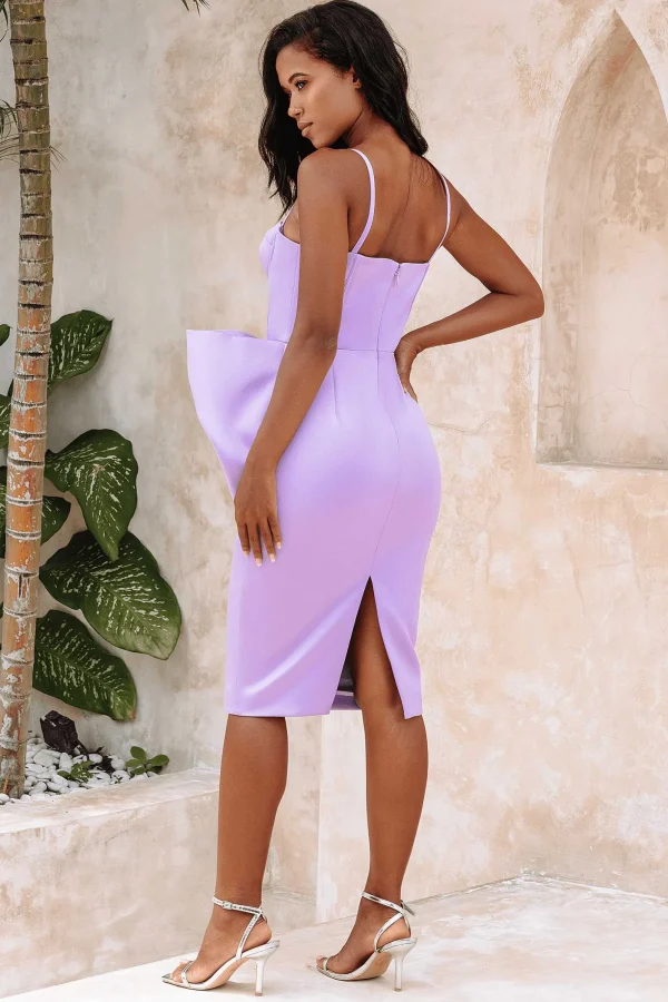 Lavish Alice Shiloh Extreme Bow Corset Detail Midi Dress In Lavender Satin Best