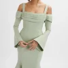 Lavish Alice Sia Ponte Pleated Cowl Longline Midi Dress In Sage Green Outlet