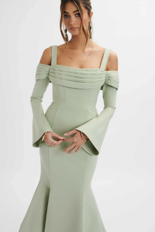 Lavish Alice Sia Ponte Pleated Cowl Longline Midi Dress In Sage Green Outlet