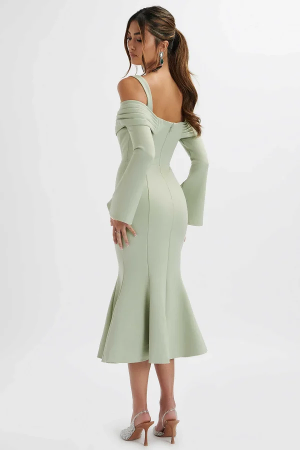 Lavish Alice Sia Ponte Pleated Cowl Longline Midi Dress In Sage Green Outlet