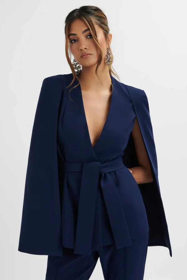 Lavish Alice Skye Belted Cape Blazer In Navy Discount