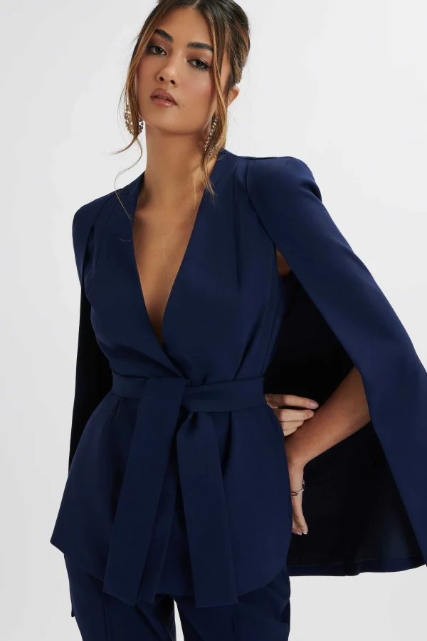 Lavish Alice Skye Belted Cape Blazer In Navy Discount