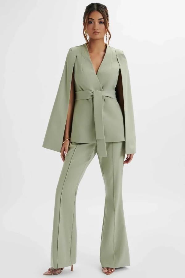 Lavish Alice Skye Belted Cape Blazer Jacket In Sage Green Cheap