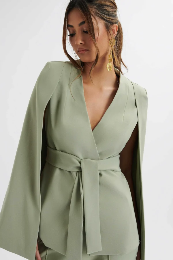 Lavish Alice Skye Belted Cape Blazer Jacket In Sage Green Cheap