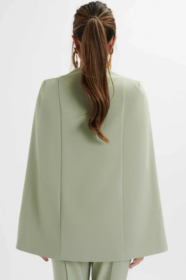 Lavish Alice Skye Belted Cape Blazer Jacket In Sage Green Cheap