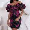 Lavish Alice Stacia Jacquard Puff Sleeve Mini Dress In Black & Purple Hot