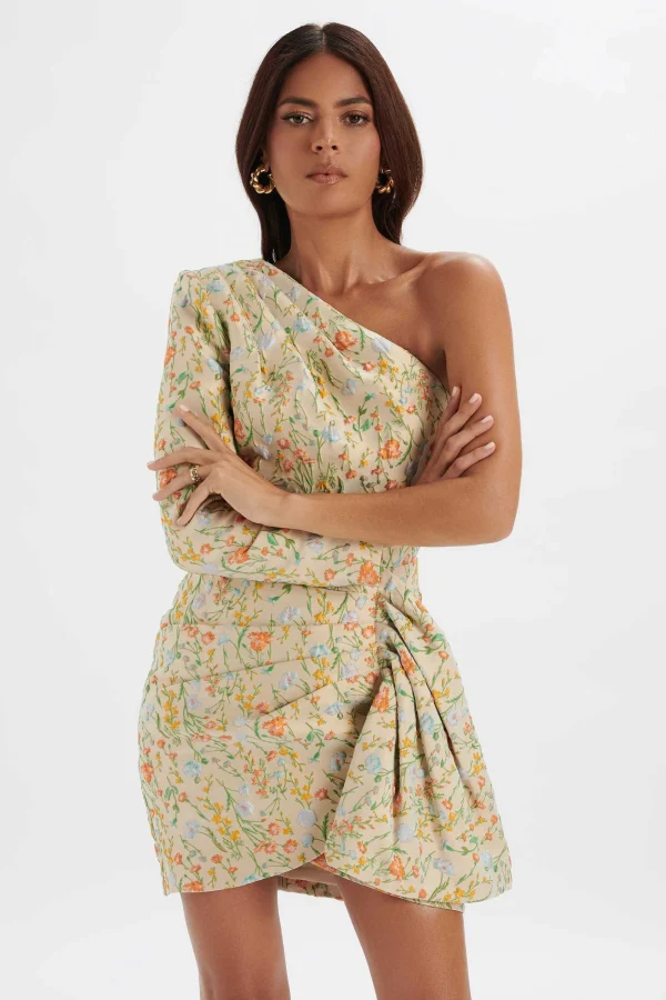 Lavish Alice Suki One Shoulder Wrap Mini Dress In Floral Brocade Discount